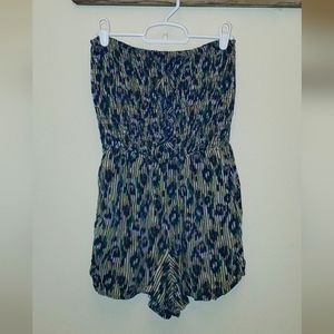 Strapless romper, Blue and Green, Size Medium